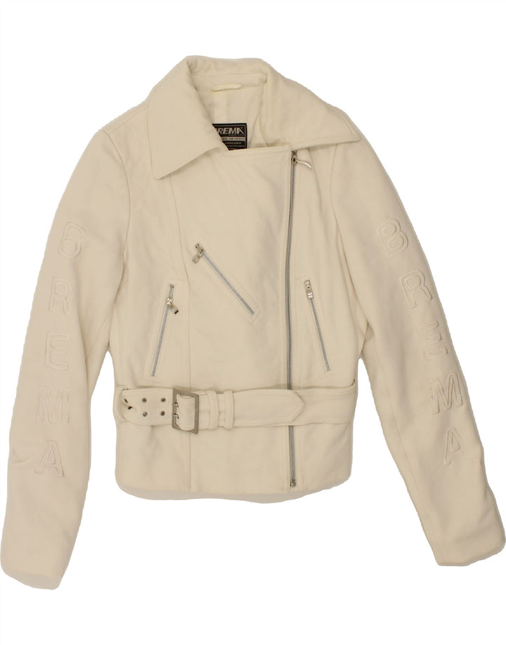 BREMA Womens Graphic Bomber Jacket IT 42 Medium White Nylon Vintage Brema and Second-Hand Brema from Messina Hembry 