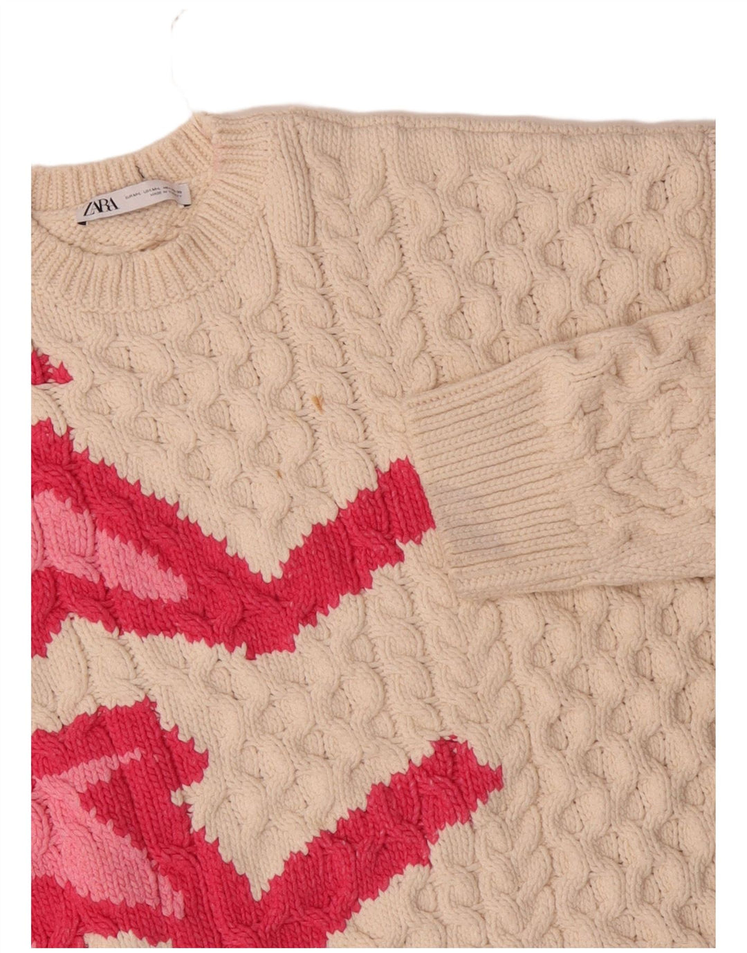 Zara Γυναικείο πουλόβερ με λαιμόκοψη UK 14 Medium Off White Polyester