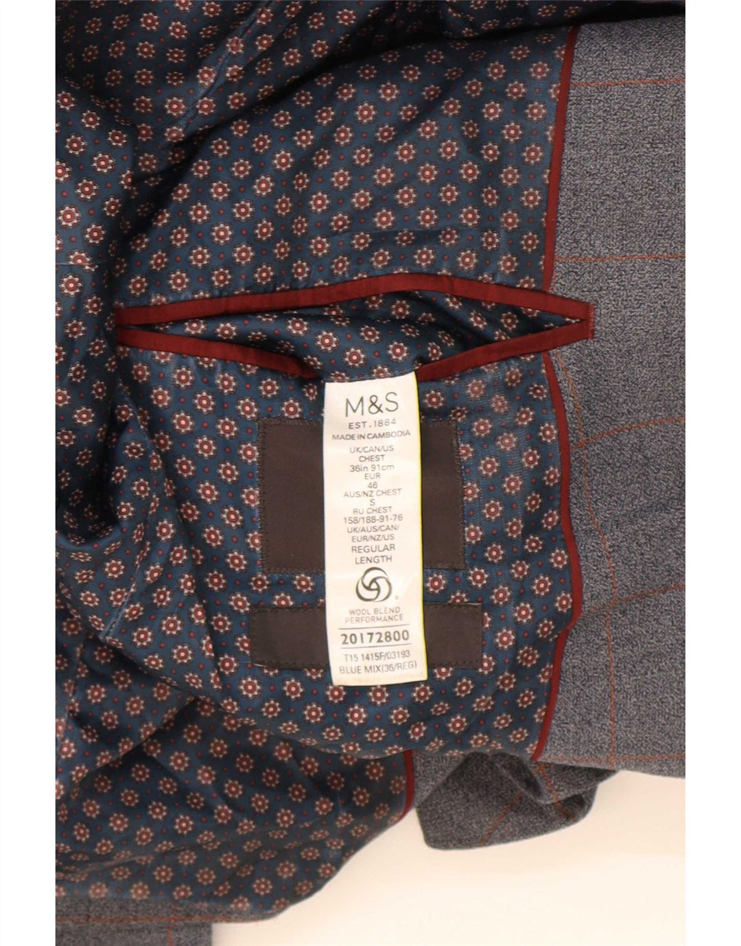 Marks & Spencer Ανδρικό σακάκι μπλέιζερ με 2 κουμπιά 36 Small Blue Check