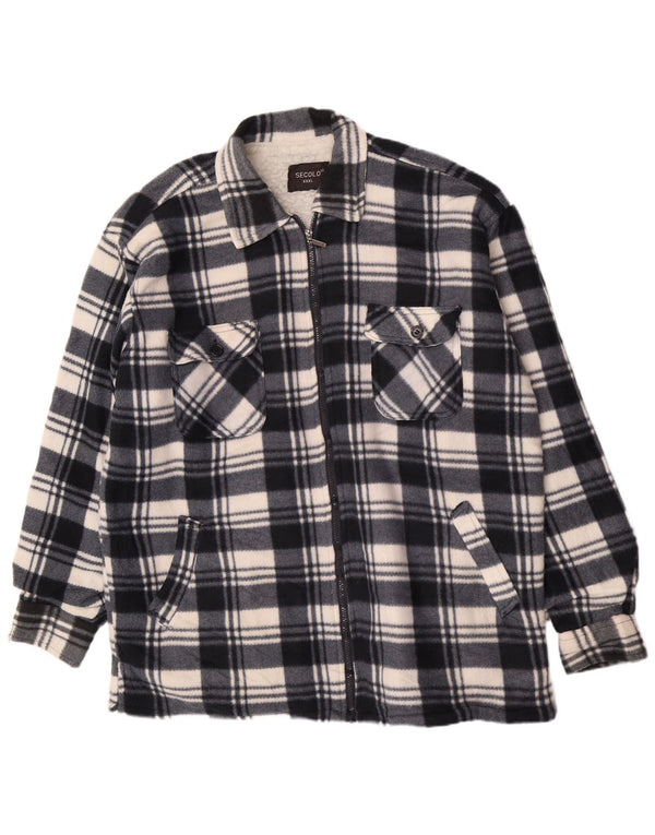 Vintage Ανδρικό Sherpa Flannel Utility Jacket UK 46 3XL Navy Blue καρό βαμβακερό