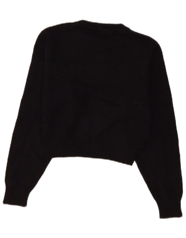 Zara Womens Crop Crew Neck Jumper Sweater UK 10 Small Black Viscose