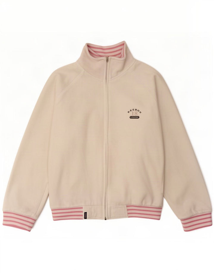 Reebok γυναικεία φόρμα μεγάλου μεγέθους Top Jacket UK 10 Small White ριγέ