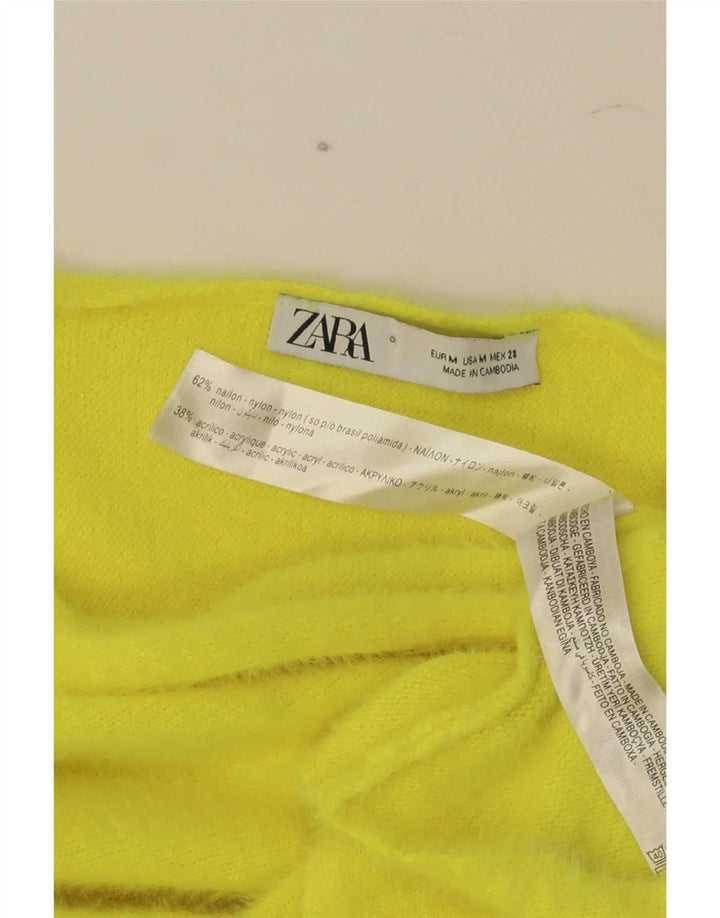 Zara Γυναικείο Crop Top Μακρύ μανίκι UK 14 Medium Yellow Nylon
