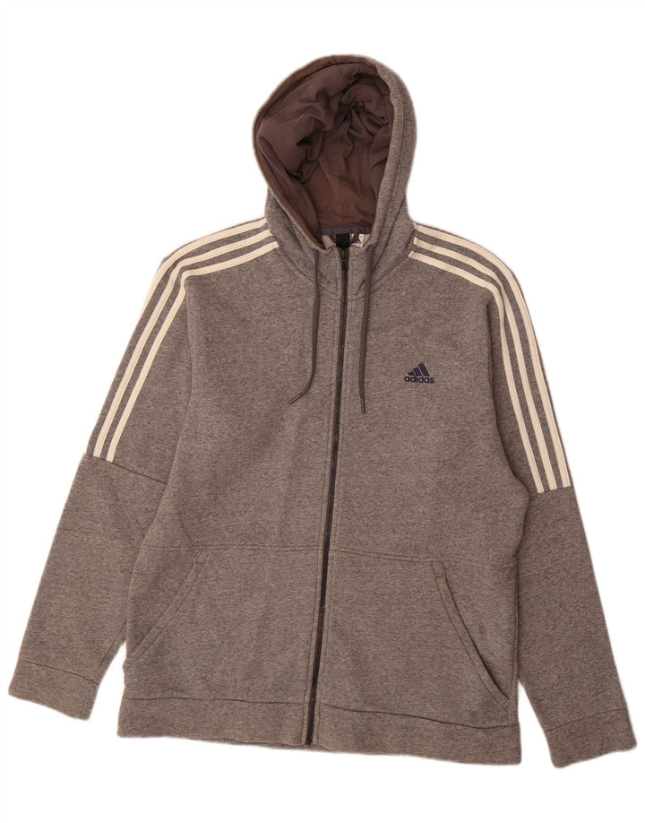 Ανδρικό πουλόβερ με κουκούλα με φερμουάρ Adidas μεγάλο γκρι βαμβακερό