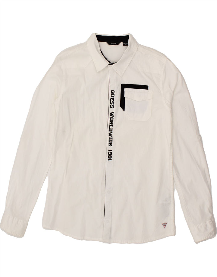 GUESS Boys Graphic Shirt 15-16 Years White Cotton Vintage Guess and Second-Hand Guess from Messina Hembry 