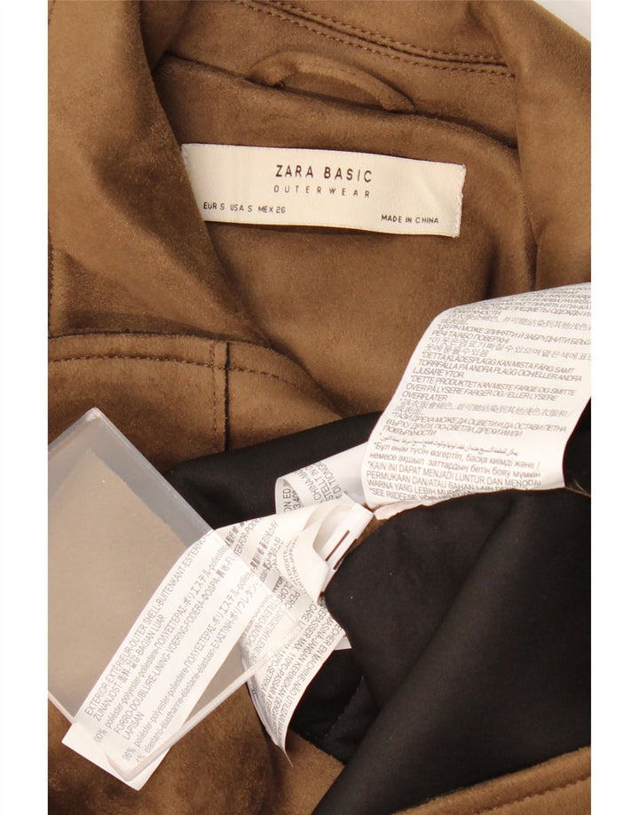 ZARA Γυναικείο Crop Faux Leather Biker Jacket UK 10 Small Brown Polyester