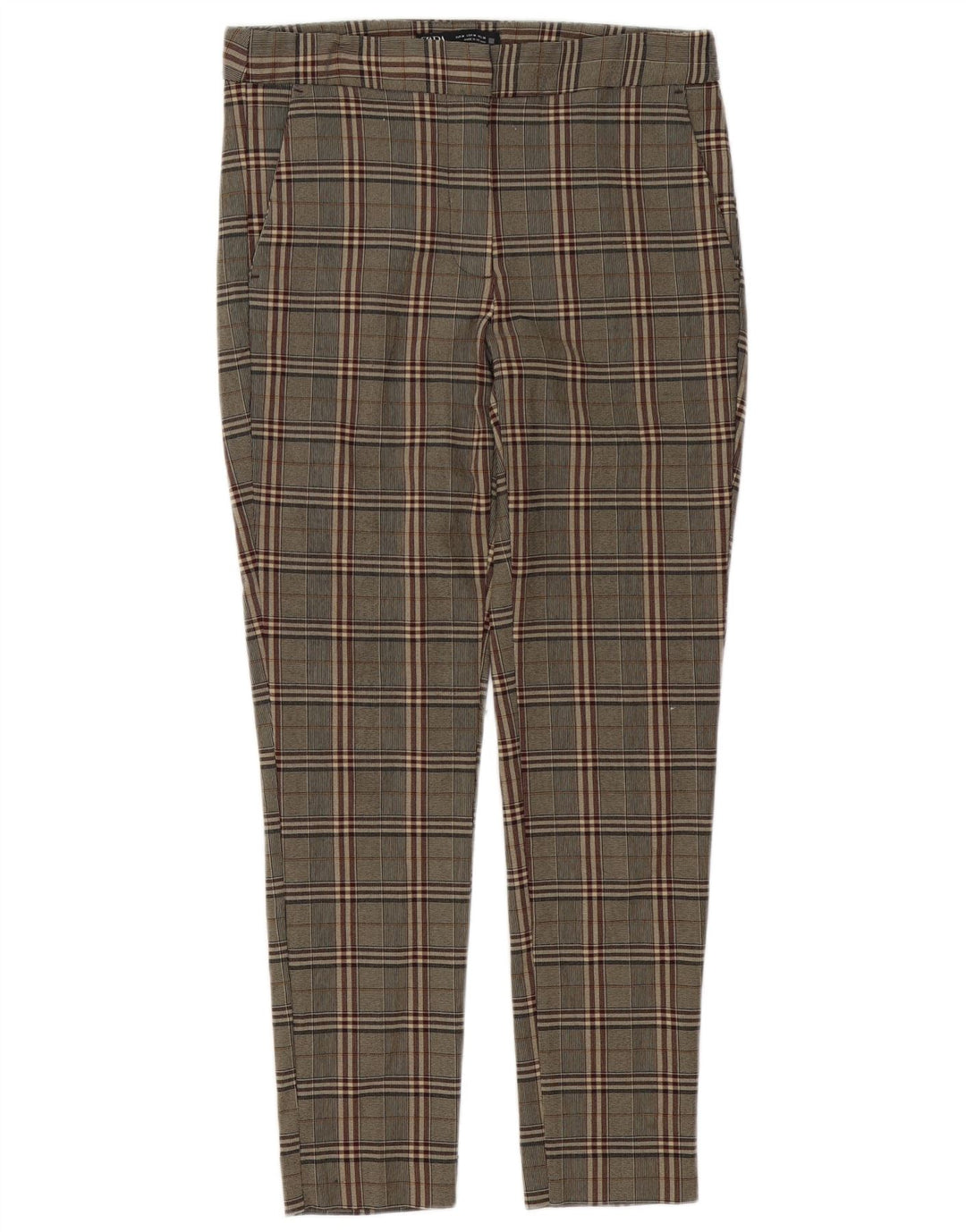 Zara Γυναικείο Slim παντελόνι Chino Μεσαίο W28 L27 Καφέ Check