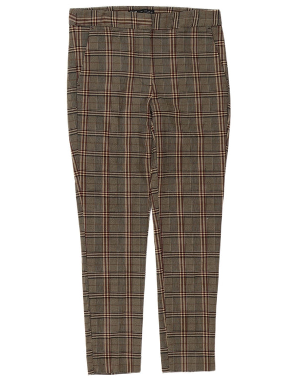 Zara Γυναικείο Slim παντελόνι Chino Μεσαίο W28 L27 Καφέ Check