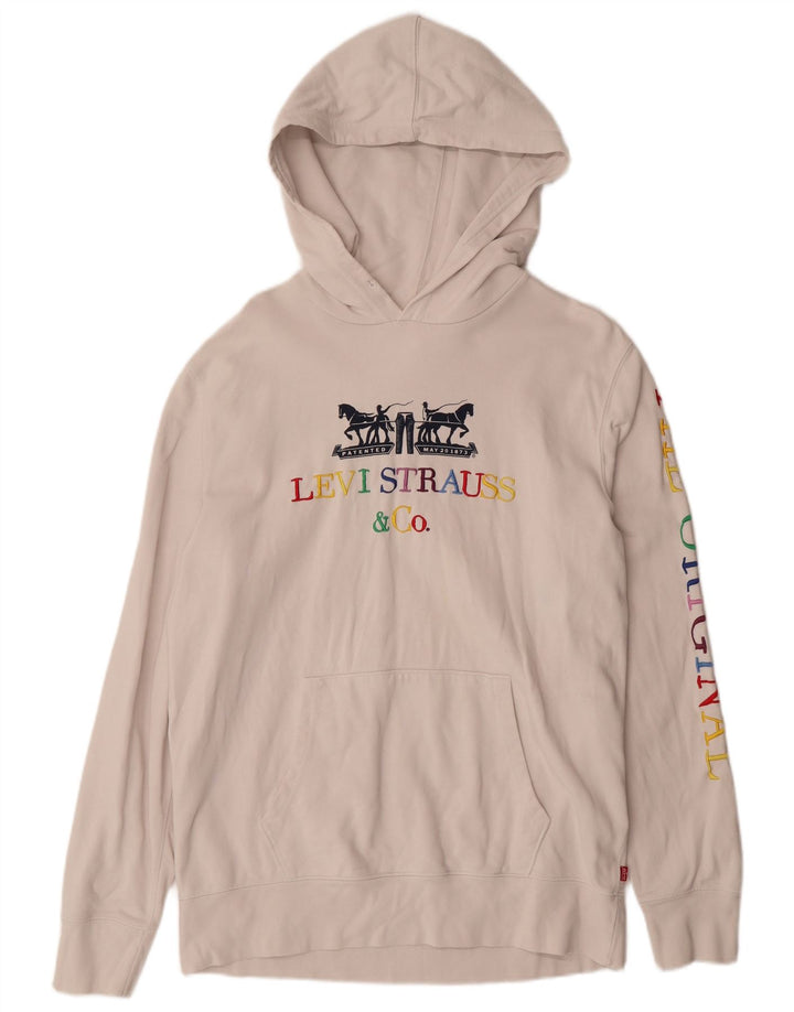 LEVI'S Mens Graphic Hoodie Jumper Medium Off White Cotton