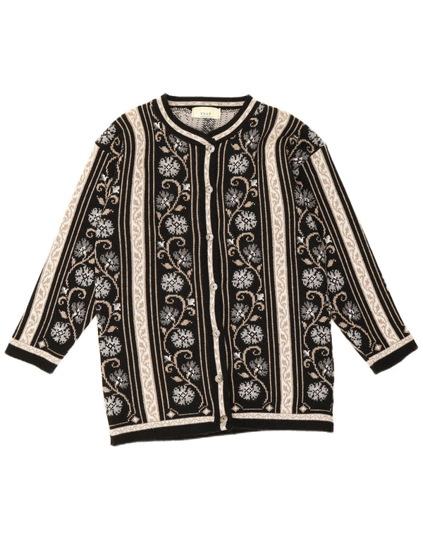 Vintage Γυναικεία Ζακέτα UK 16 Large Black Floral Synthetic