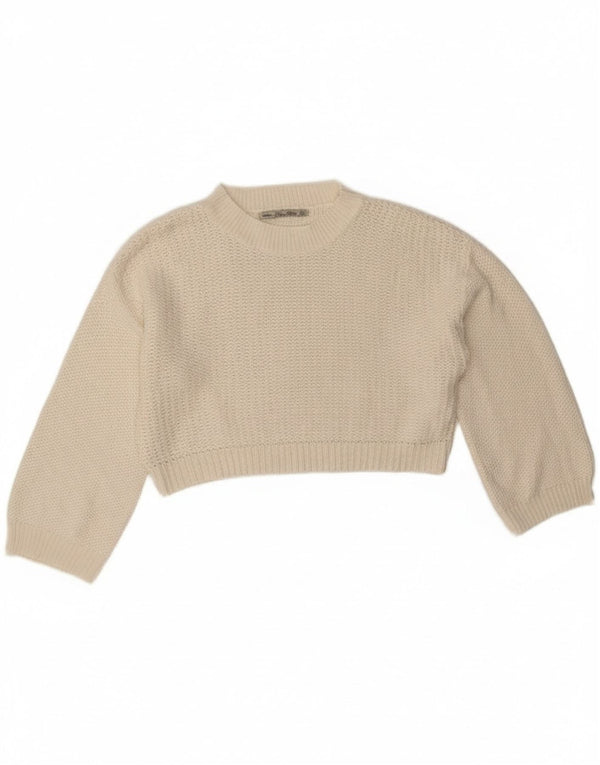 Γυναικείο Zara Crop Loose Fit Crew Jumper πουλόβερ UK 16 Large Off White