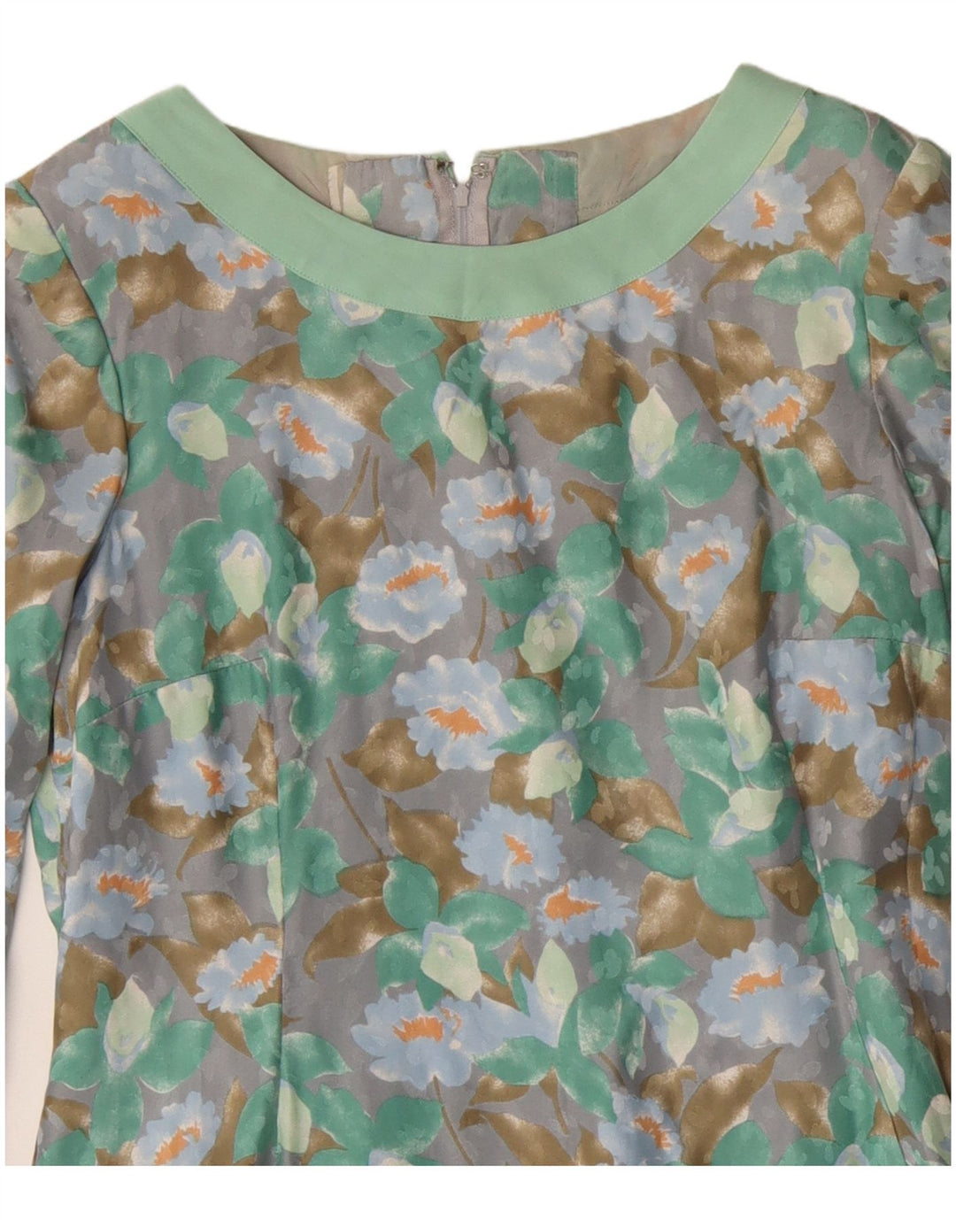 Vintage γυναικείο μακρυμάνικο φόρεμα UK 12 Μεσαίο πράσινο φλοράλ