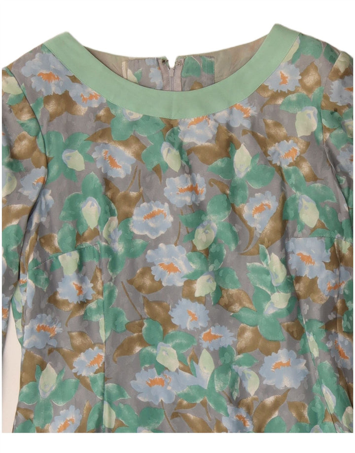 Vintage γυναικείο μακρυμάνικο φόρεμα UK 12 Μεσαίο πράσινο φλοράλ