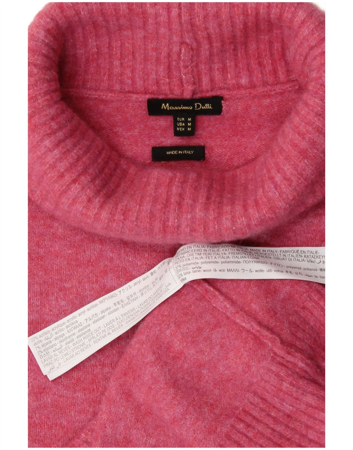 Massimo Dutti γυναικείο πουλόβερ με ρολό λαιμόκοψη UK 12 Μεσαίο ροζ πολυαμίδιο