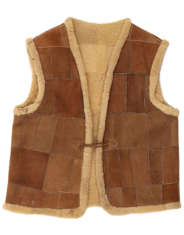 Vintage Ανδρικό Shearling Gilet UK 42 XL Brown