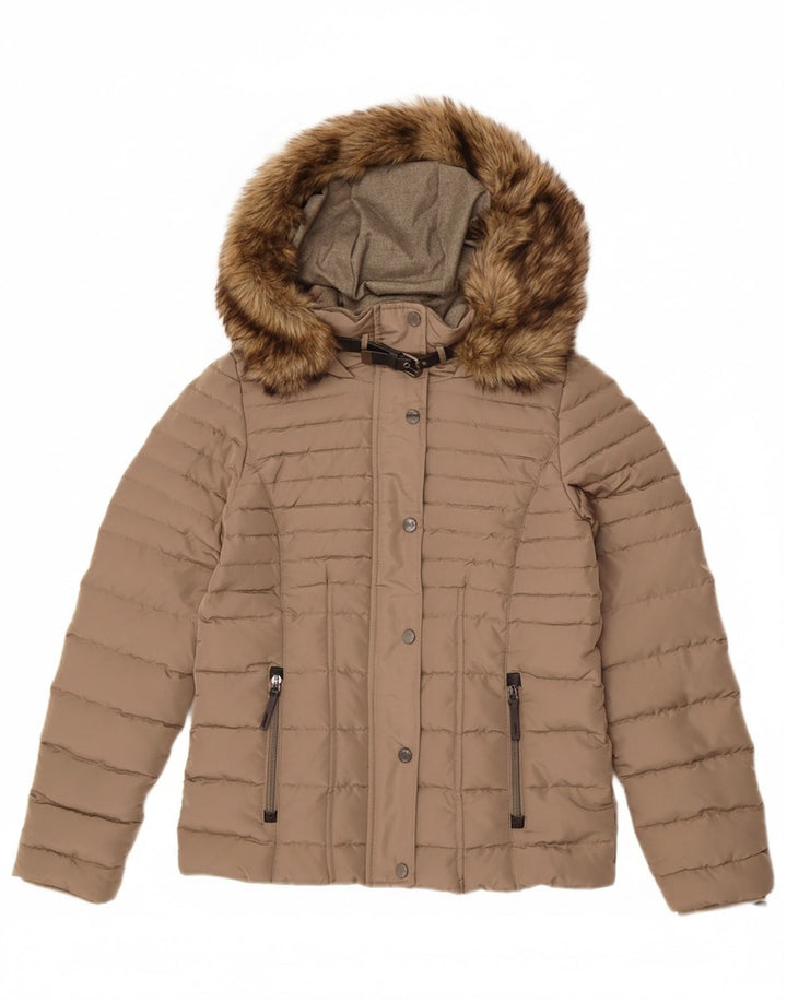 OLIVER Womens Hooded Padded Jacket UK 10 Small  Beige Polyester