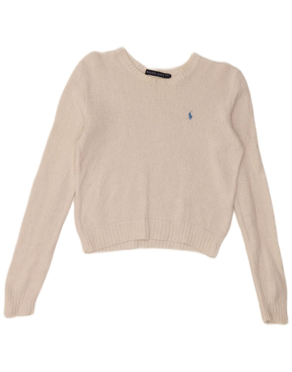 RALPH LAUREN Γυναικείο Crop Boat Neck Jumper πουλόβερ UK 12 Medium White
