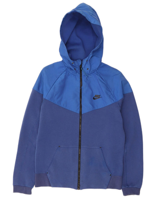 Nike Mens Zip Hoodie Sweater Small Blue Colourblock Cotton
