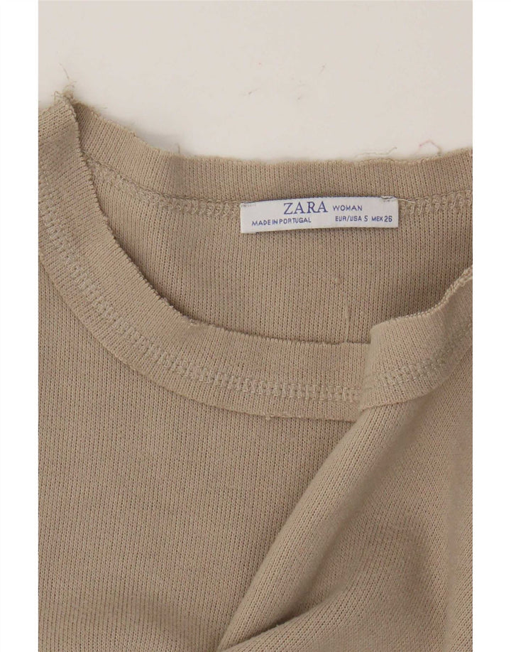 Zara Γυναικείο Crop Oversized τοπ μακρυμάνικο UK 10 Small Beige
