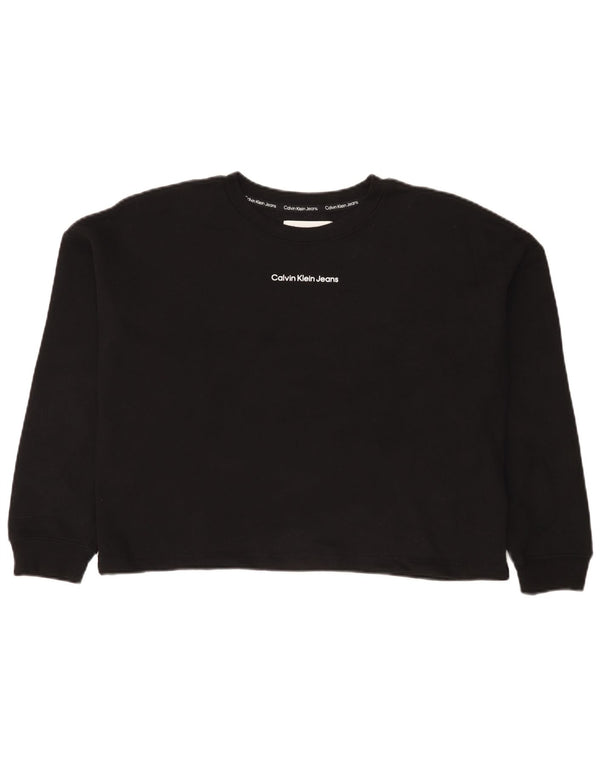 Calvin Klein Jeans Γυναικείο Crop Γραφικό Φούτερ Jumper UK 16 Large Μαύρο