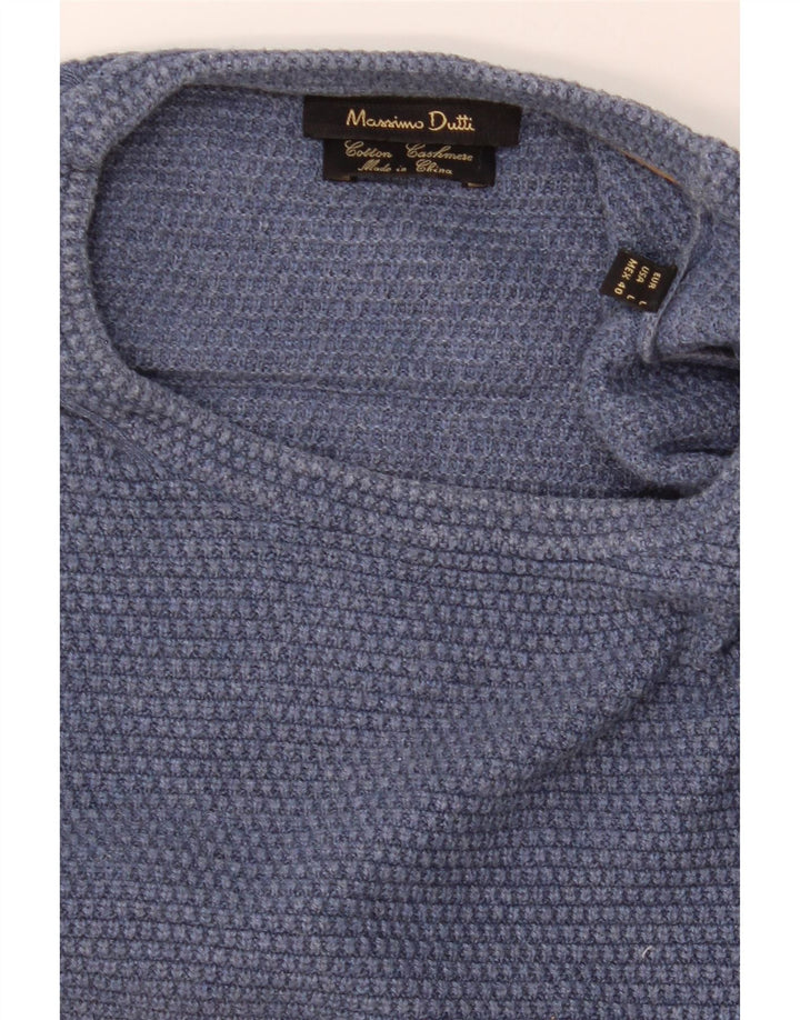 Massimo Dutti Ανδρικό πουλόβερ με λαιμόκοψη, μεγάλο μπλε βαμβακερό