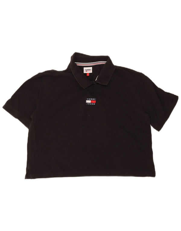 Tommy Hilfiger Γυναικείο πουκάμισο Crop Polo UK 14 μεσαίο μαύρο βαμβακερό