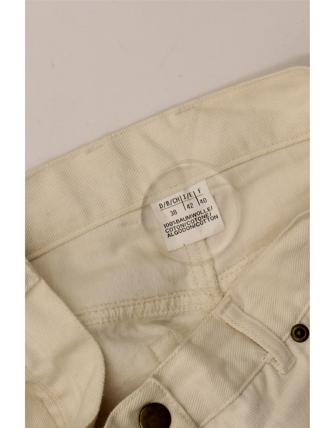 VINTAGE Womens High Waist Denim Skirt EU 38 Medium W26 L17 Off White Vintage Vintage and Second-Hand Vintage from Messina Hembry 