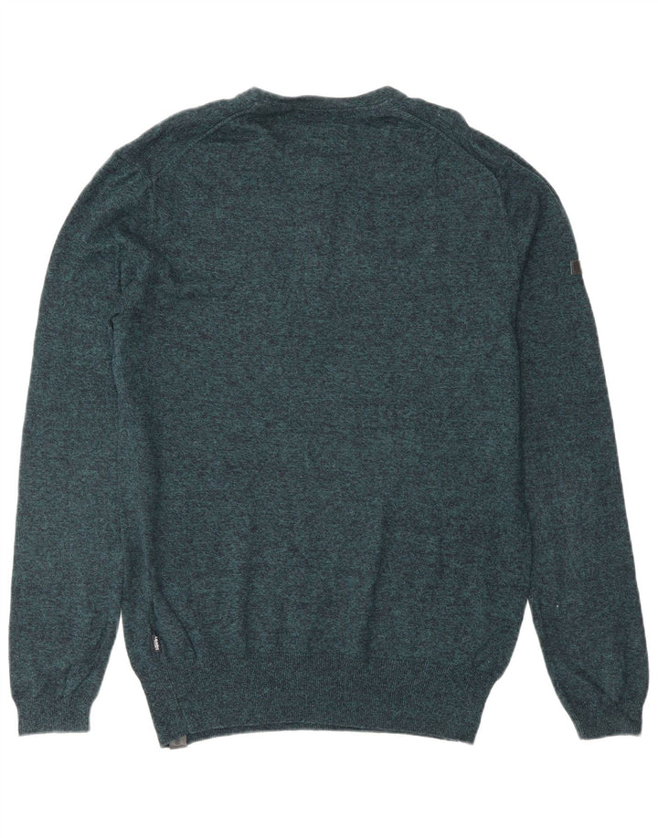 Ανδρικό πουλόβερ με λαιμόκοψη SUPERDRY Μικρό μπλε βαμβακερό