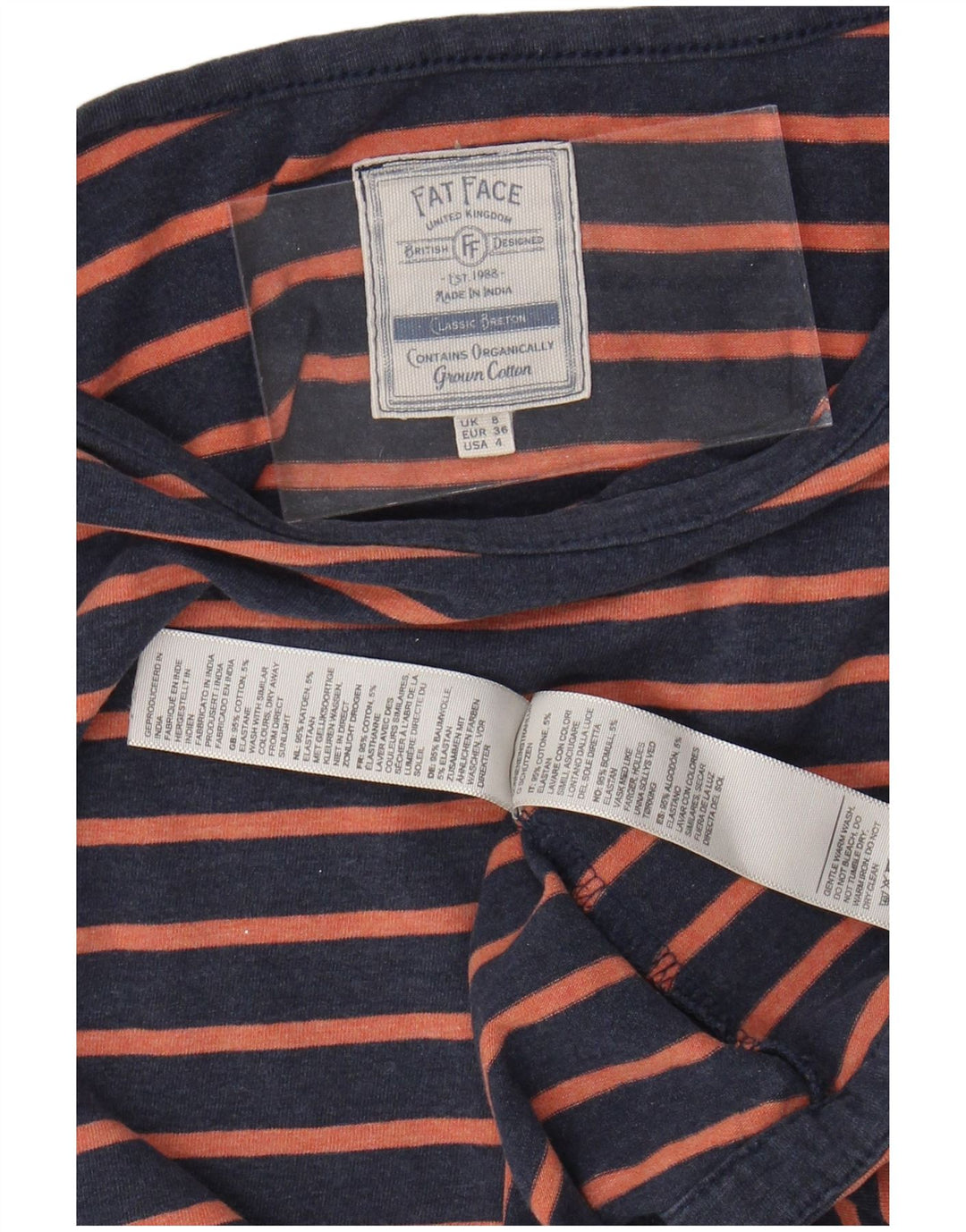 FAT FACE Γυναικείο μπλουζάκι μακρυμάνικο UK 8 Small Navy Blue ριγέ βαμβακερό