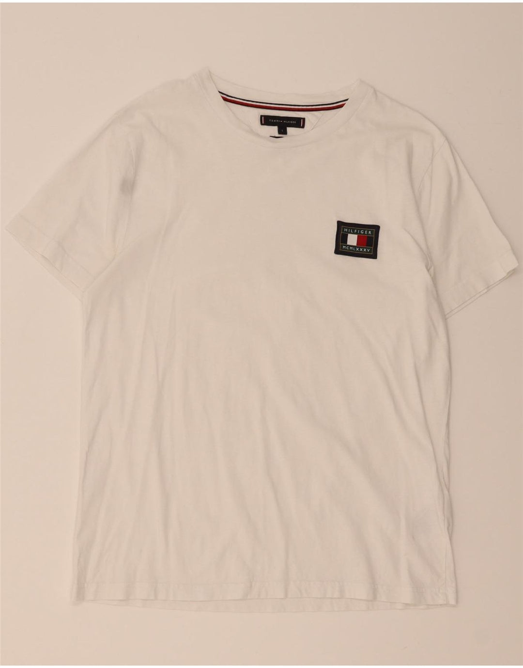 TOMMY HILFIGER Mens T-Shirt Top Large White Cotton Vintage Tommy Hilfiger and Second-Hand Tommy Hilfiger from Messina Hembry 
