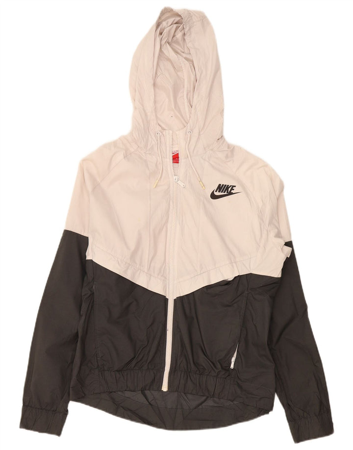 Nike Womens Hooded Tracksuit Top Jacket UK 14 Medium Off White Colourblock