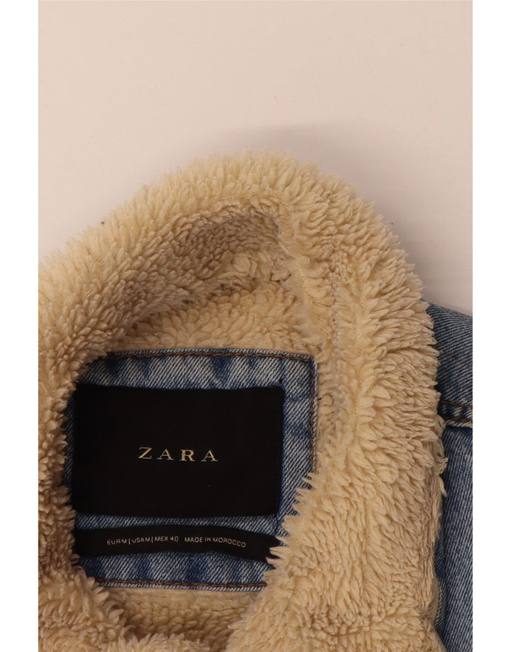 ZARA Mens Denim Sherpa Jacket UK 38 Medium Blue Cotton