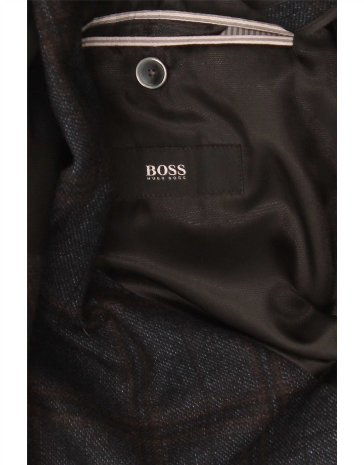 Hugo Boss Ανδρικό Σακάκι 2 Κουμπιών EU 56 3XL Navy Blue Καρό Μαλλί