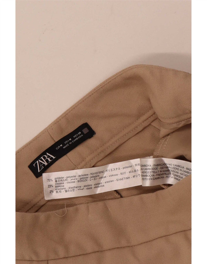 ZARA Γυναικείο φαρδύ παντελόνι με κομμένο πόδι Medium W28 L24 Beige Polyester