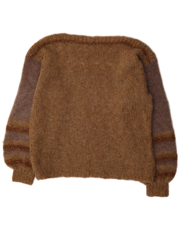 VINTAGE Γυναικείο πουλόβερ με λαιμόκαυστο UK 18 XL καφέ ριγέ