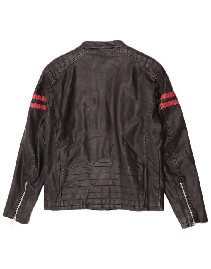 Zara Ανδρικό Biker Jacket UK 38 Medium Μαύρο ριγέ