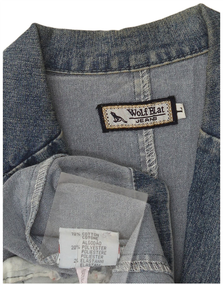 VINTAGE Γυναικείο Τζιν Μπουφάν UK 14 Large Blue Cotton Classic