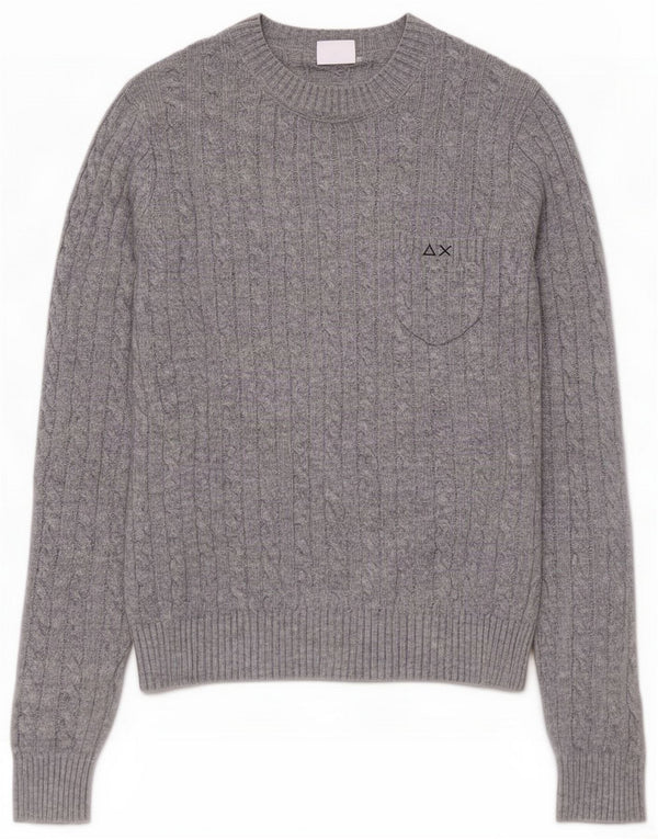 Sun68 Womens Crew Neck Jumper πουλόβερ UK 14 Large Grey Wool Merino