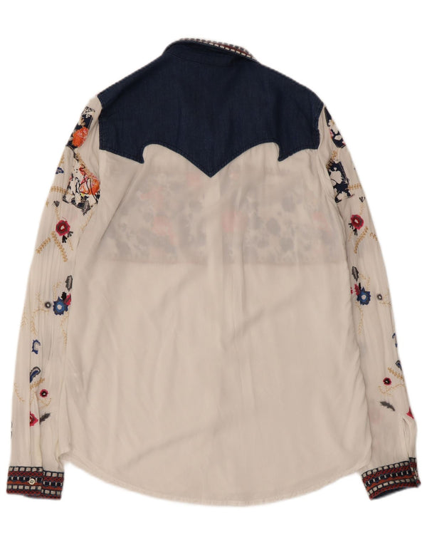 Desigual Γυναικείο Πουκάμισο UK 12 Medium White Floral Viscose