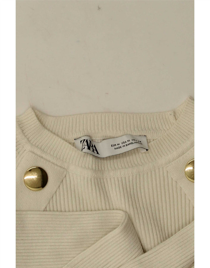Zara Γυναικείο Crop Top Μακρυμάνικο UK 12 Medium White