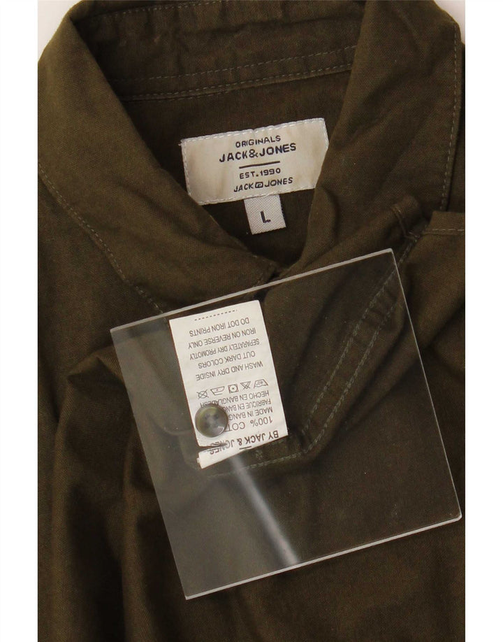 Jack & Jones Ανδρικό πουκάμισο μεγάλο χακί βαμβακερό