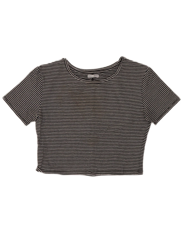 Zara Γυναικείο T-Shirt τοπ UK 14 μεγάλο μαύρο ριγέ βαμβακερό