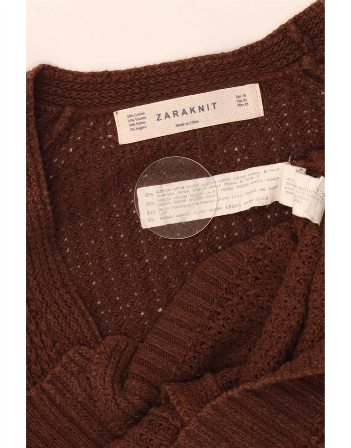 Zara Γυναικείο πουλόβερ ζακέτα UK 12 μεσαίο καφέ βαμβακερό