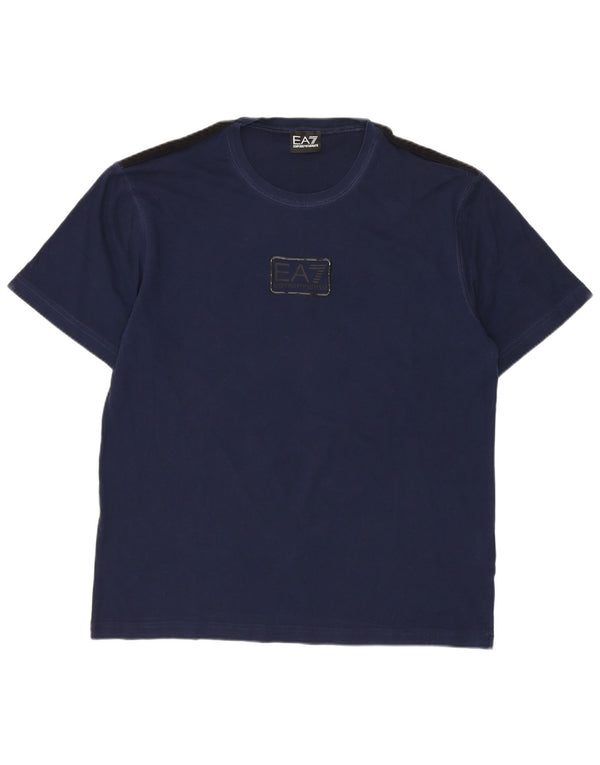 Emporio Armani Γυναικείο γραφικό T-shirt Top UK 16 Large Navy Blue από βαμβάκι