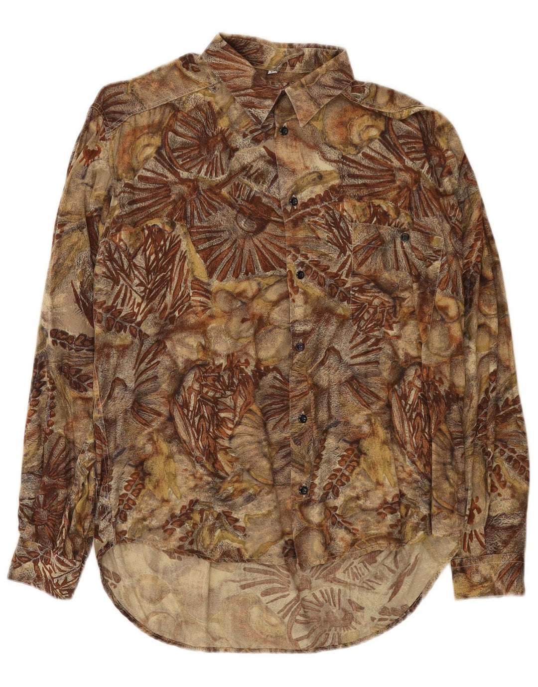 Vintage Ανδρικό Πουκάμισο Μεσαίο Καφέ Floral Viscose