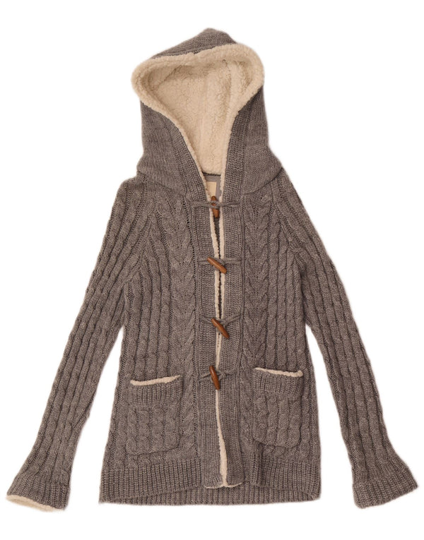 Zara Γυναικείο πουλόβερ με κουκούλα UK 10 Small Grey Acrylic