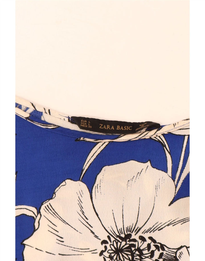 ZARA Γυναικεία Μπλούζα Oversized Top UK 16 Large Blue Floral