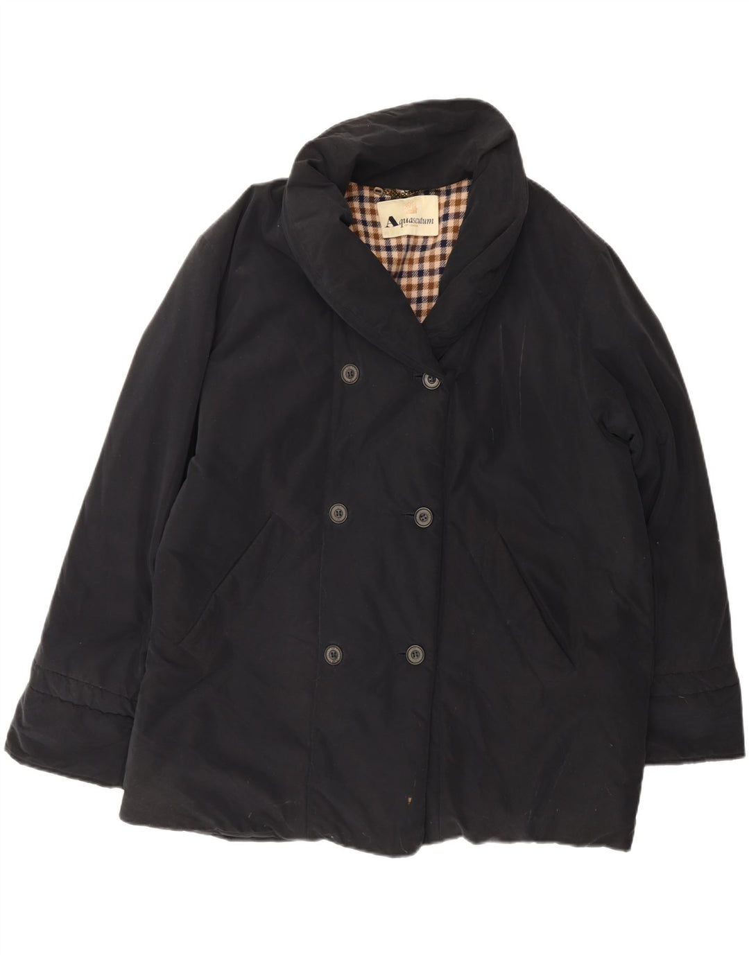 AQUASCUTUM Womens Overcoat UK 16 Large Navy Blue Vintage Aquascutum and Second-Hand Aquascutum from Messina Hembry 