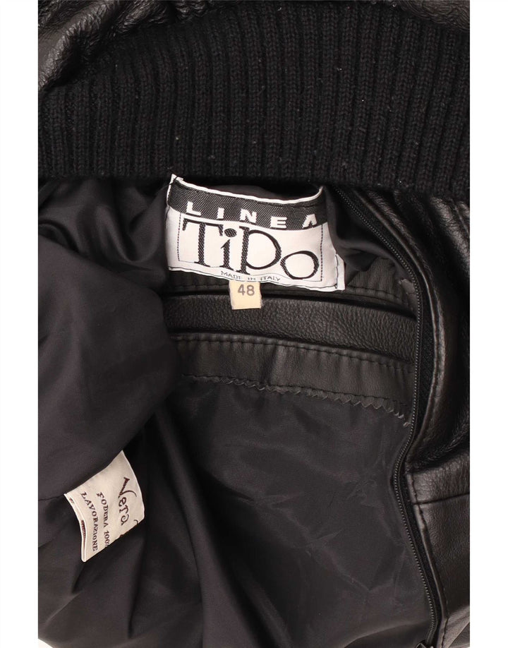 Vintage Ανδρικό Military Bomber Jacket IT 48 Medium Black Leather