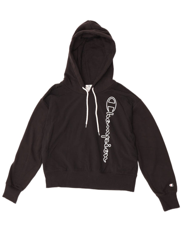 Champion Womens Graphic Hoodie Jumper UK 16 Large Black Cotton